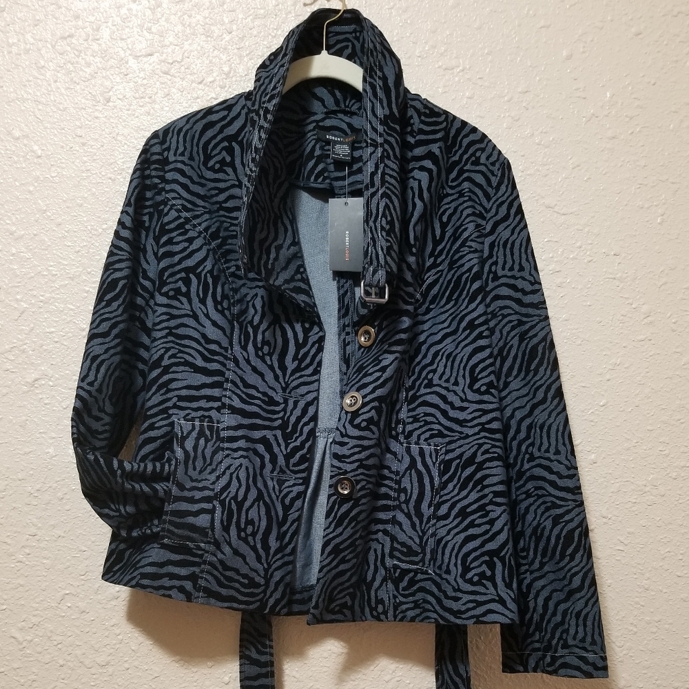 Chic Zebra Print Flocked Belted Blazer Size 8